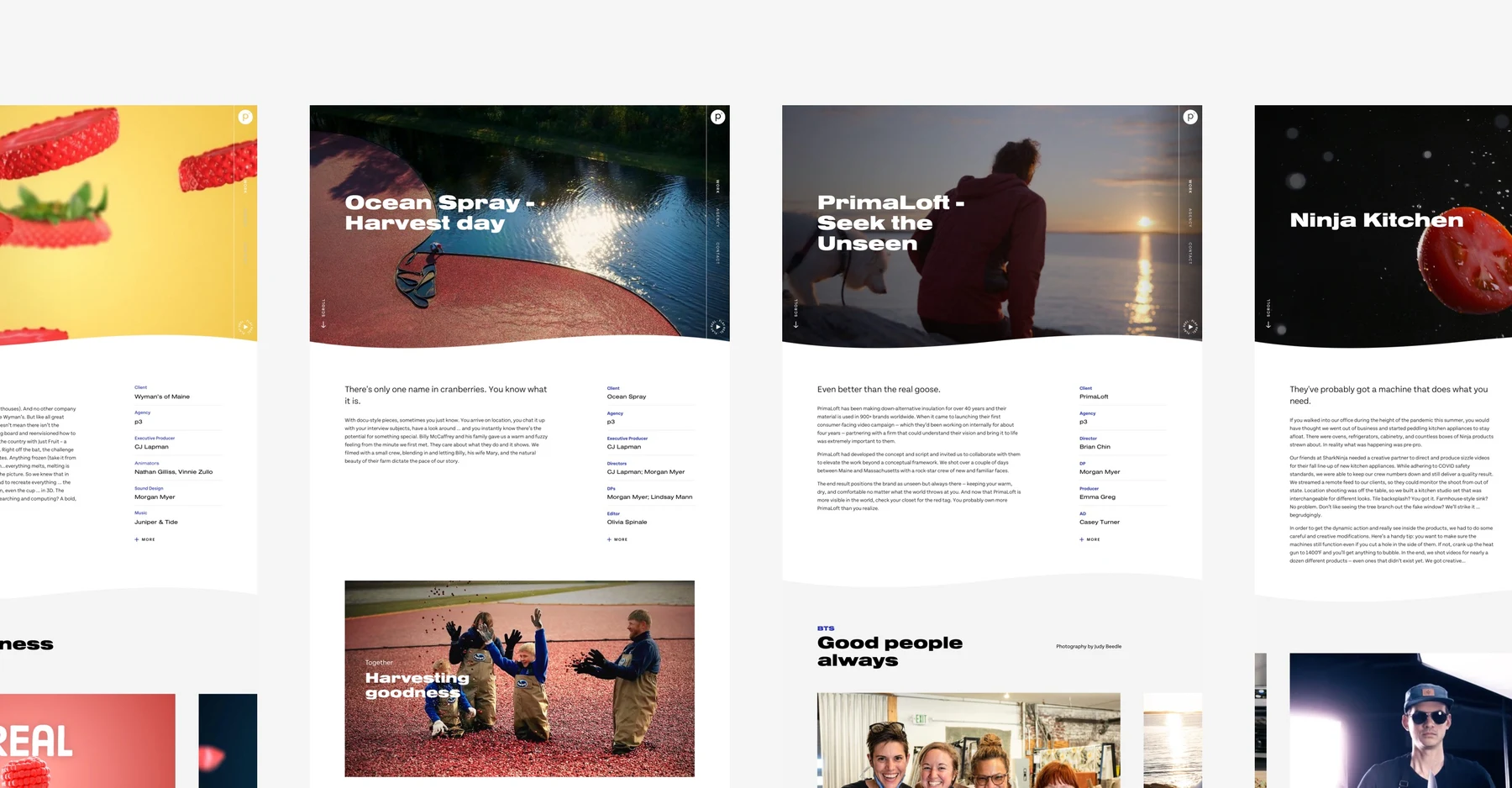 Studio, team, and profile pages