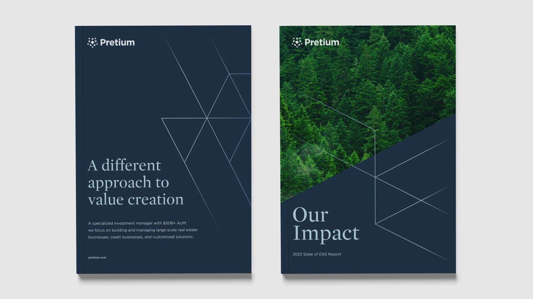Two Pretium report covers combining the prism graphic with photography