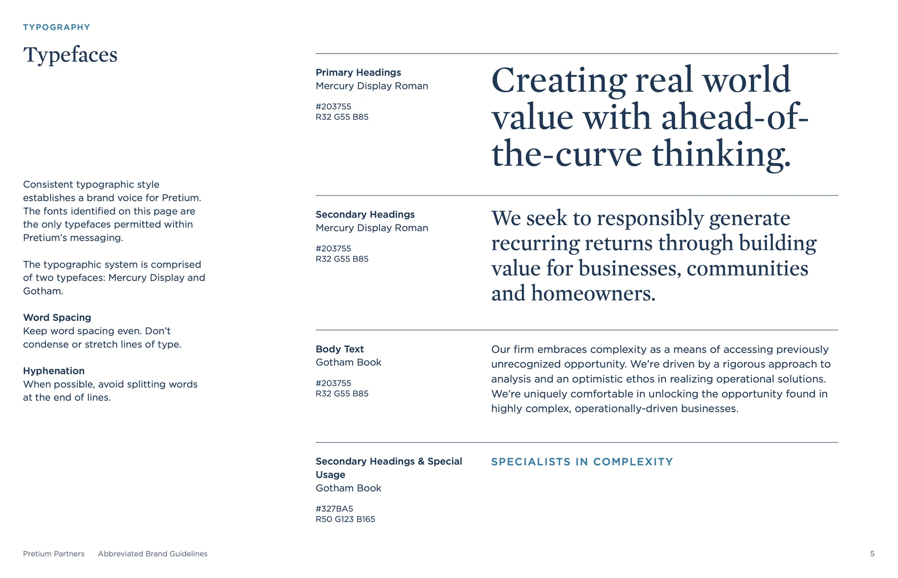 Typography guidelines defining headline, body, and caption styles